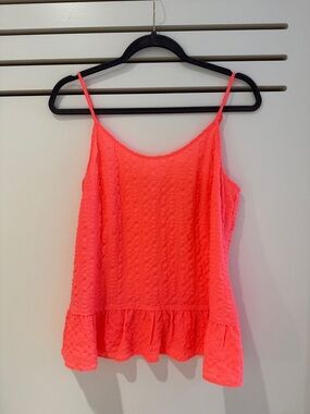 Lilly Pulitzer Neon Coral Textured Spaghetti-Strap Peplum Camisole